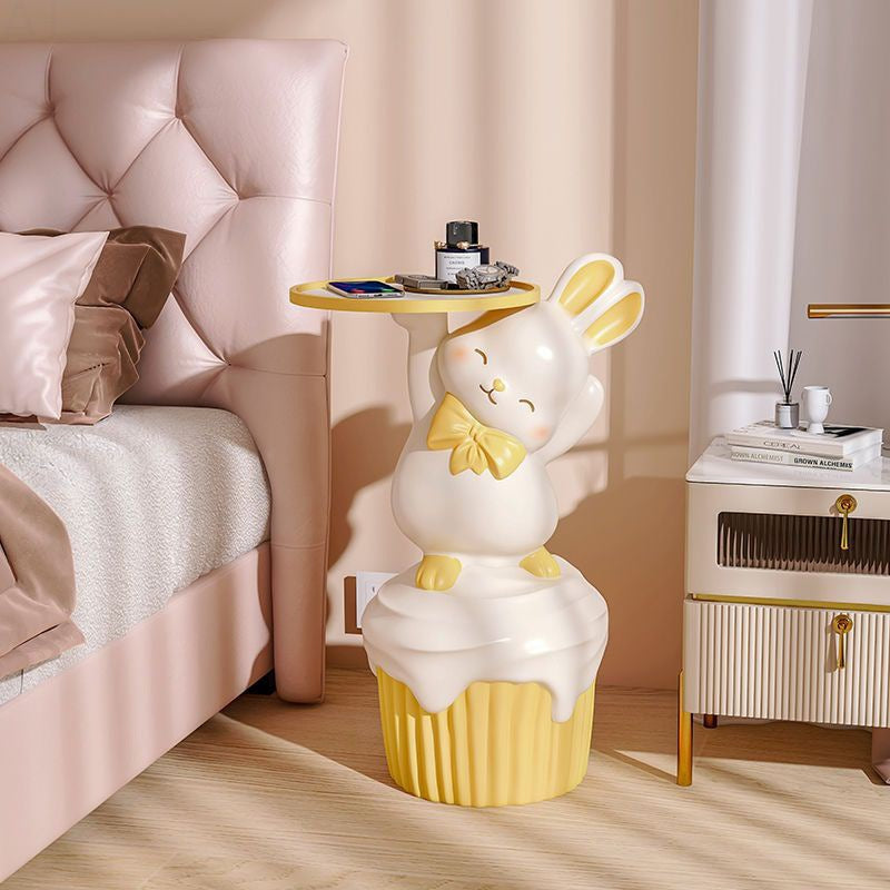 Contemporary Cartoon Rabbit Resin 1-Tray Side Table