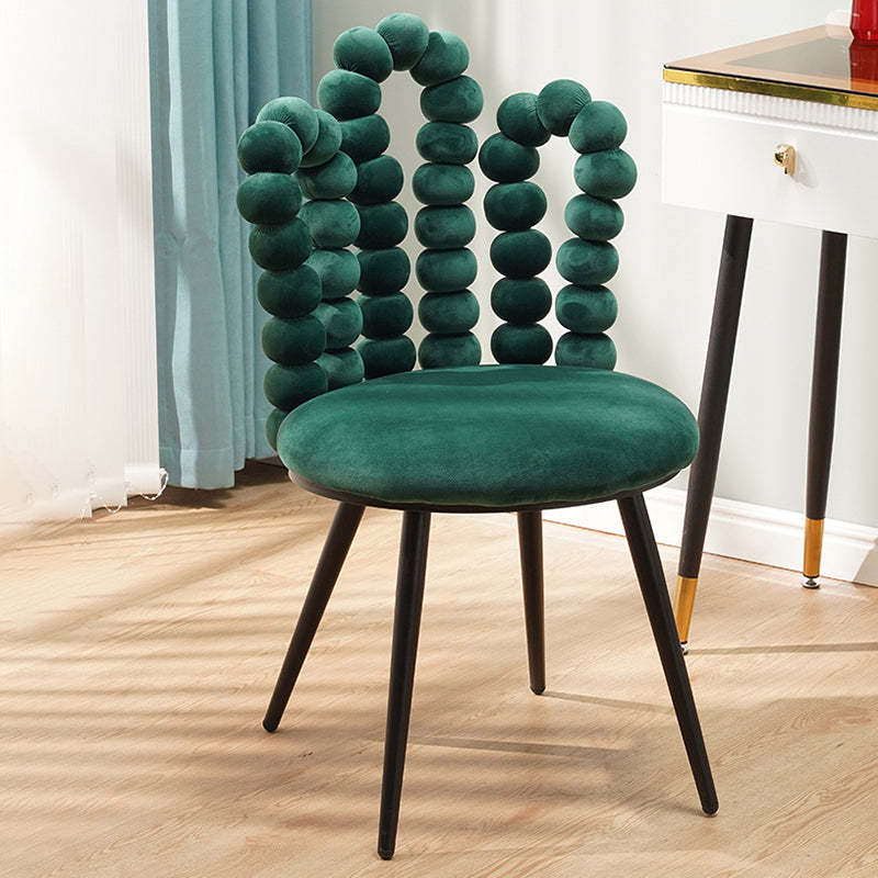 Contemporary Velvet Bead String Trapezoidal Vanity Stool