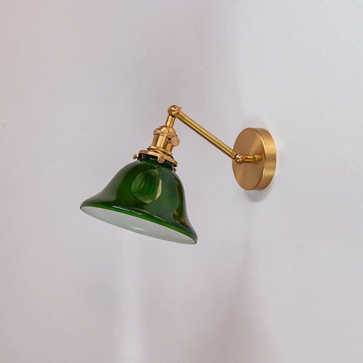 Vintage Green Glass Brass Wall Sconce — 110V-120V For US/CA