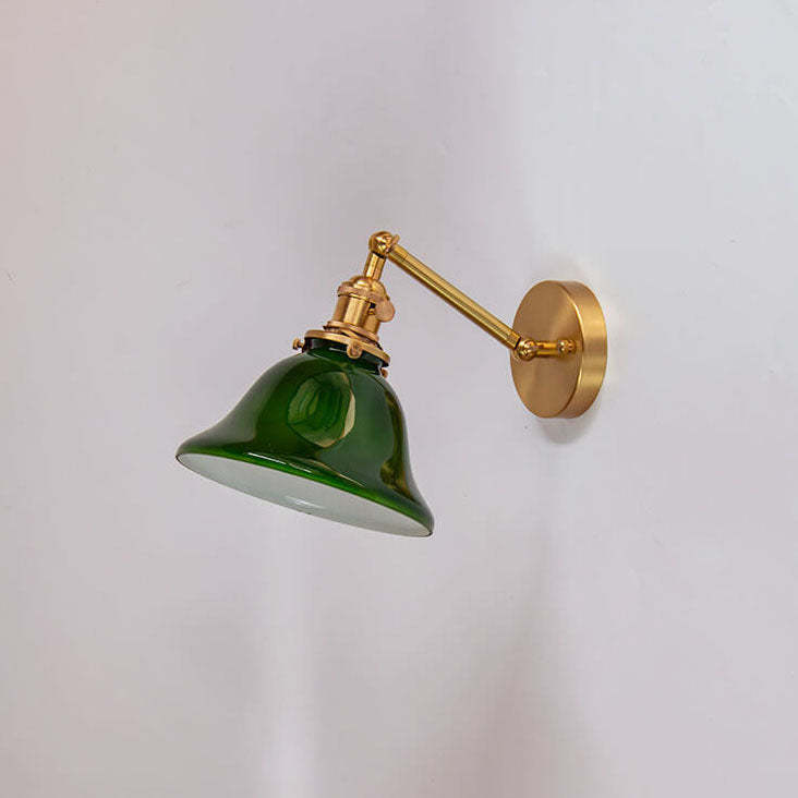 Vintage Green Glass Brass Wall Sconce