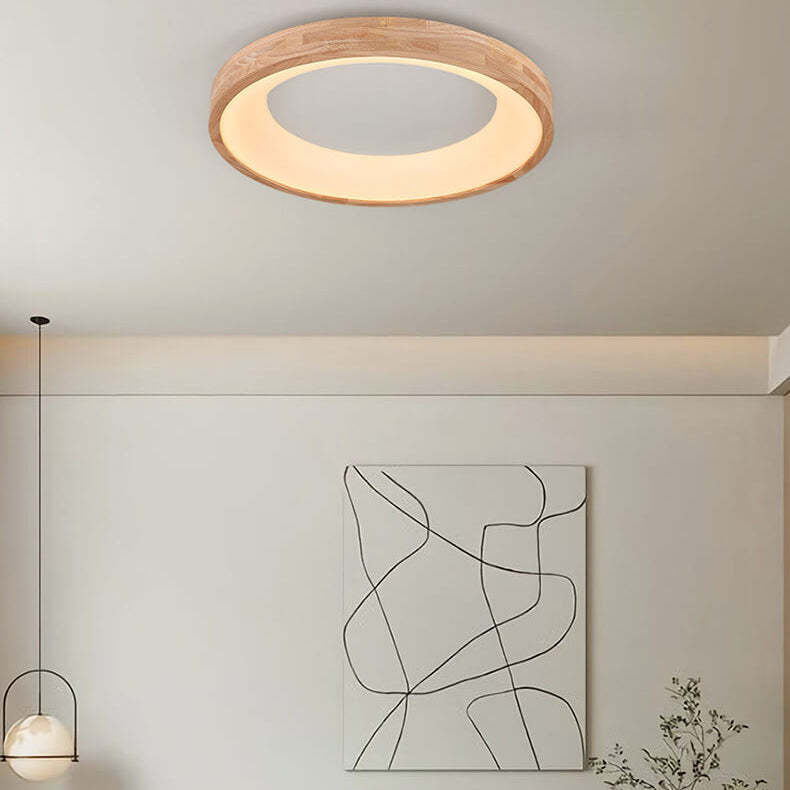Nordic Minimalist Wood Round LED Flush Mount Light