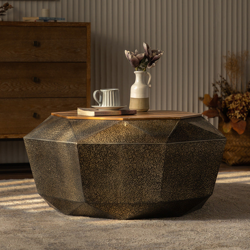 Retro Polygon Iron Pine Coffee Table
