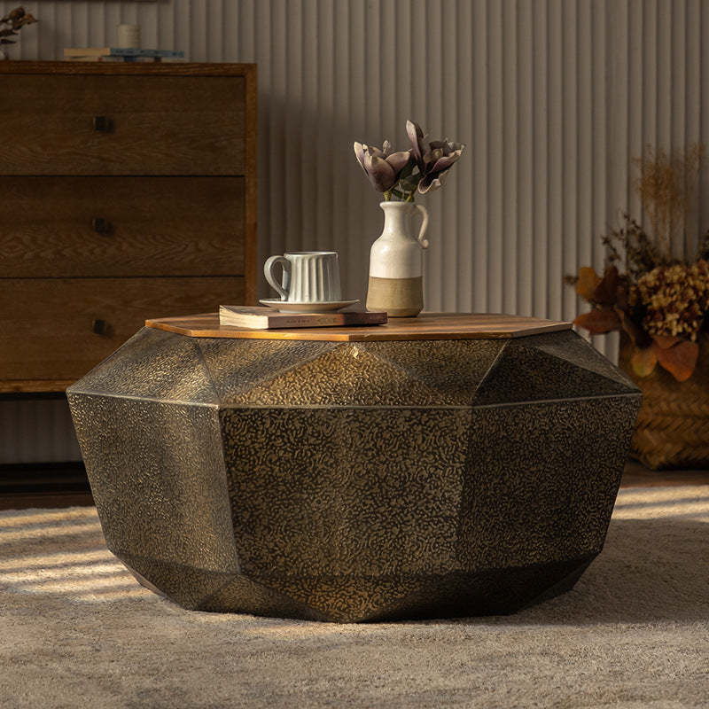 Retro Polygon Iron Pine Coffee Table