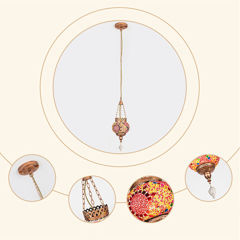 Boho Iron Stained Glass Ball Pendant Light