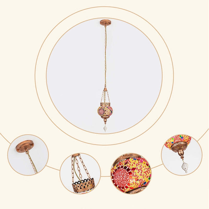 Boho Iron Stained Glass Ball Pendant Light