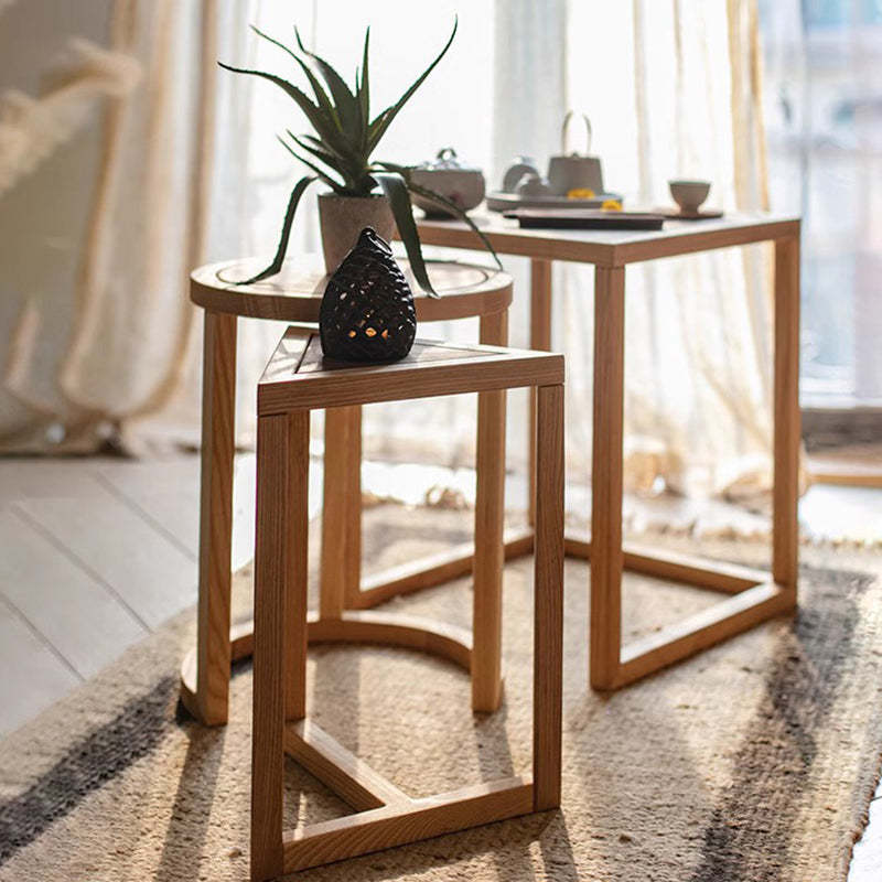 Modern Round Triangle Wood End Table