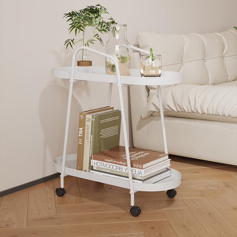 Minimalist Long Oval Iron 2-Tier End Table — White