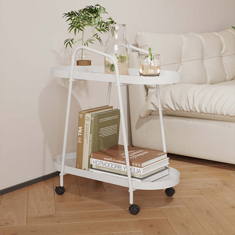 Minimalist Long Oval Iron 2-Tier End Table — White