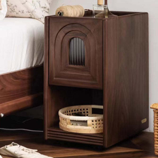 Retro Arched Walnut Glass Nightstand