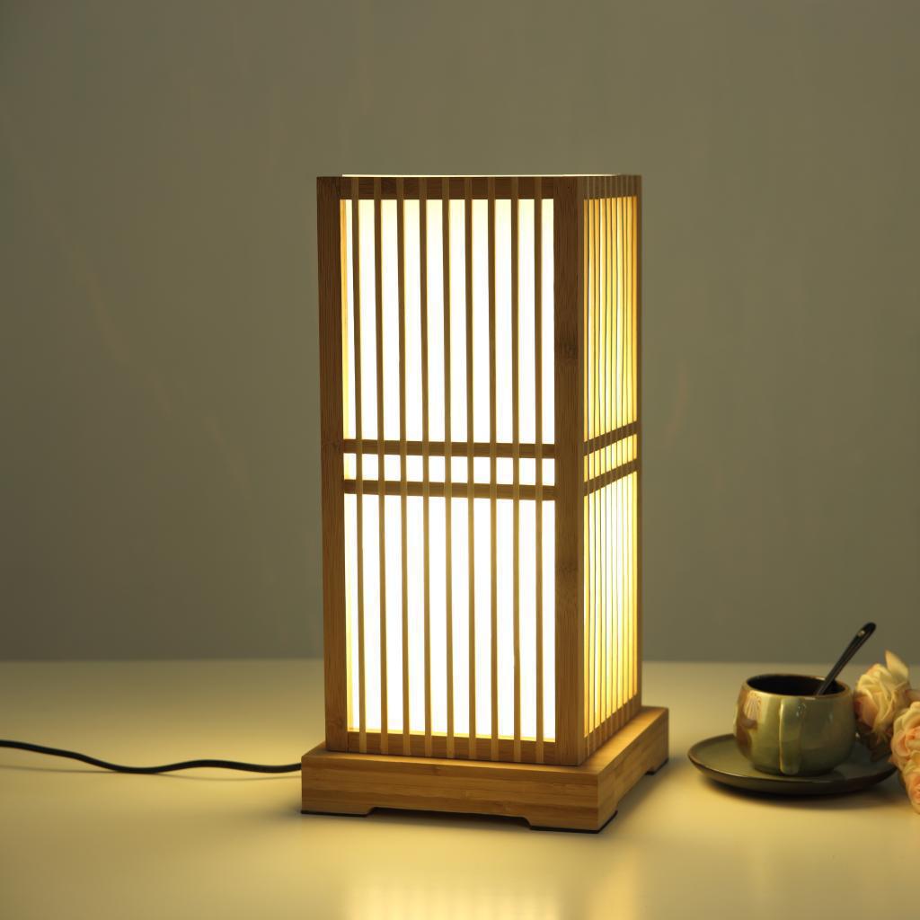Japanese Wooden Square Column Table Lamp