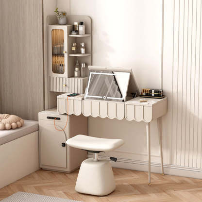 Contemporary Leather Height-Adjustable Vanity Stool