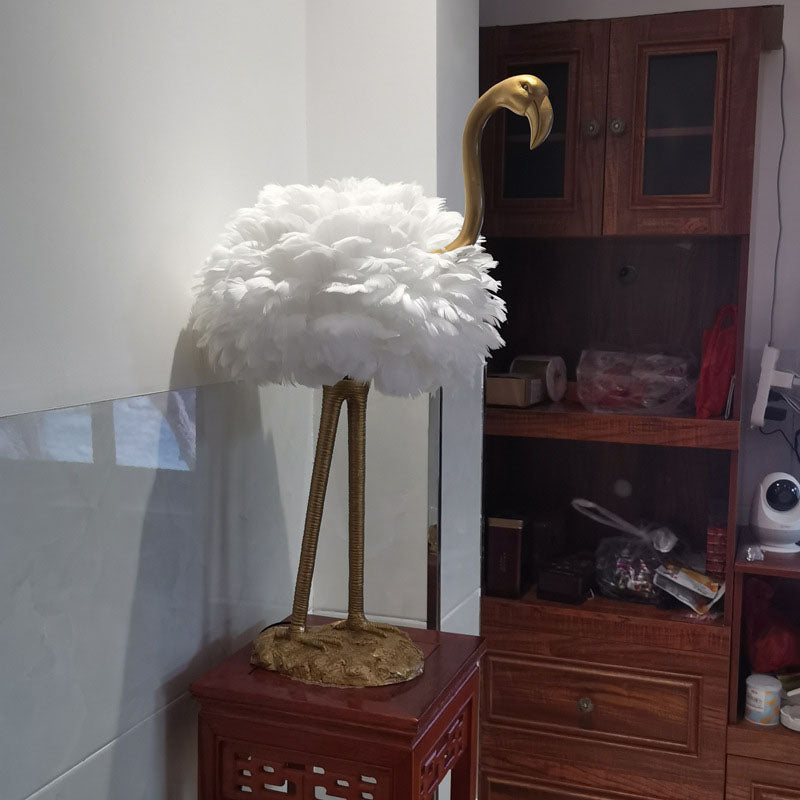 Nordic Goose Feather Metal Flamingo Ball Table Lamp