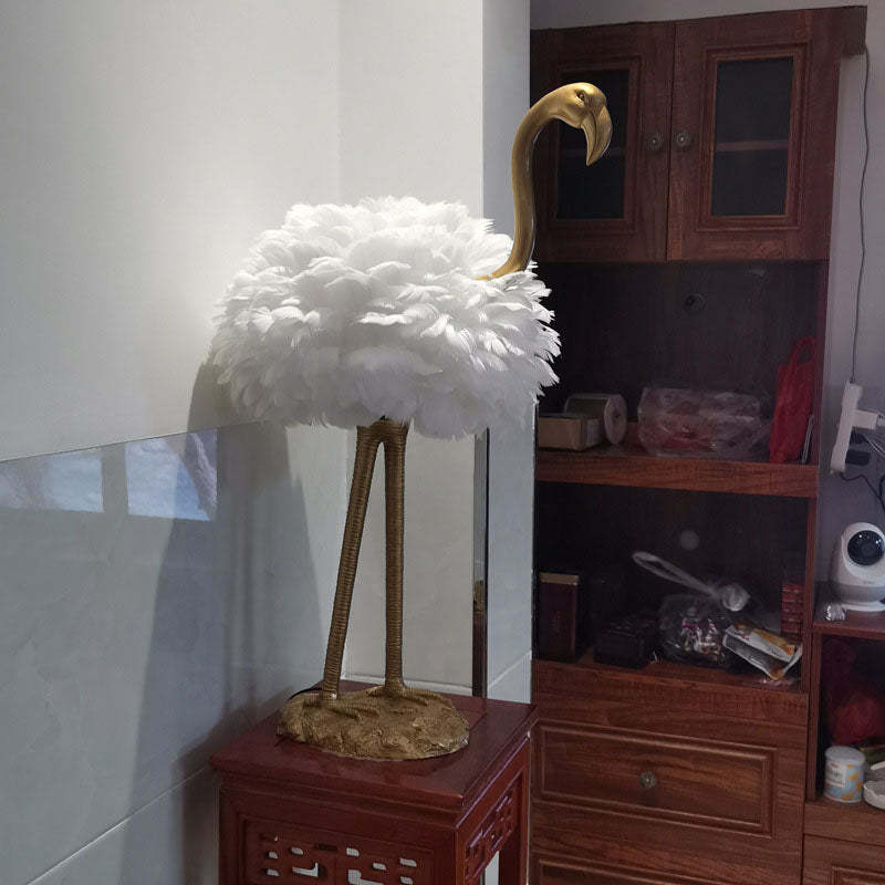 Nordic Goose Feather Metal Flamingo Ball Table Lamp
