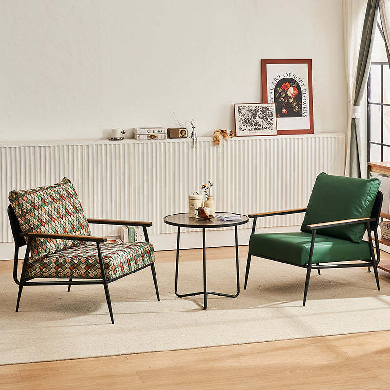 Vintage Cowhide Oak Metal Accent Chair — G