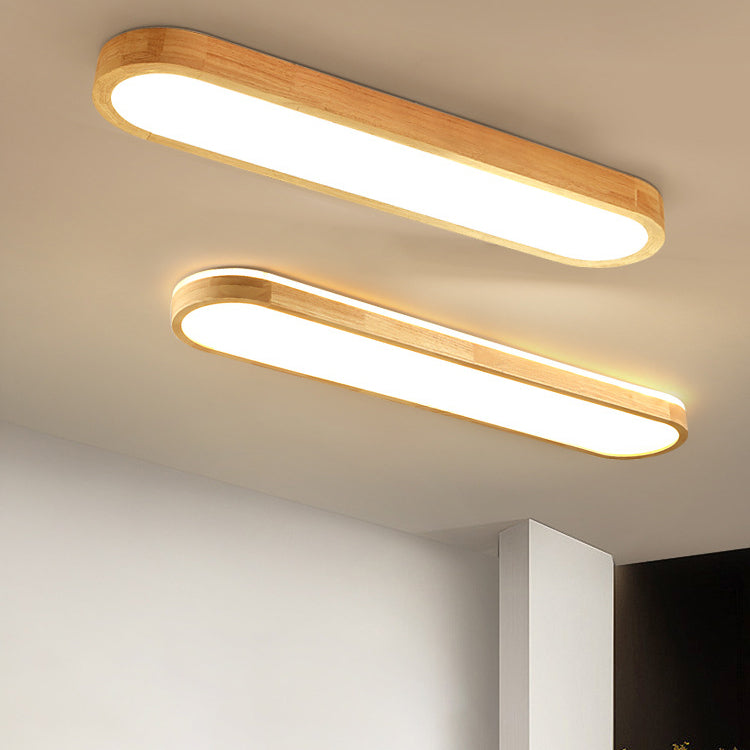 Traditional rectangular solid wood flush mount lighting — Small / Warm White (3000K) / Style A