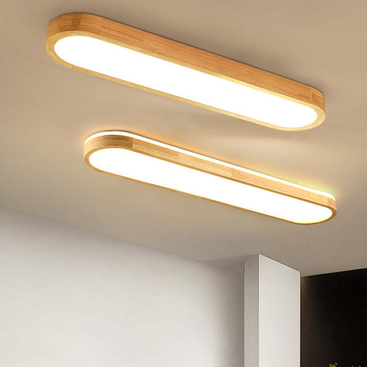 Japanese Rectangular Solid Wood Flush Mount Light