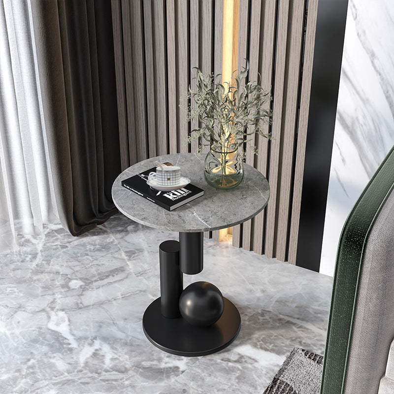Luxury Rock Slab Geometric Base End Table — Gray Rock Slabs + Black Base
