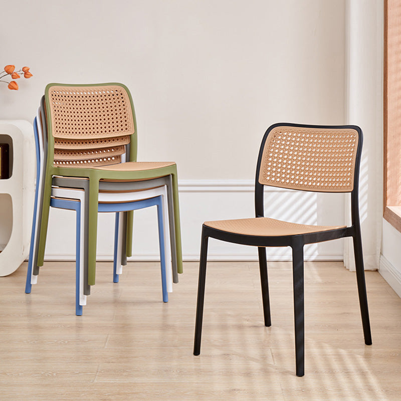 Rattan-Look Plastic Stackable Dining Armchair — Armless / Gray