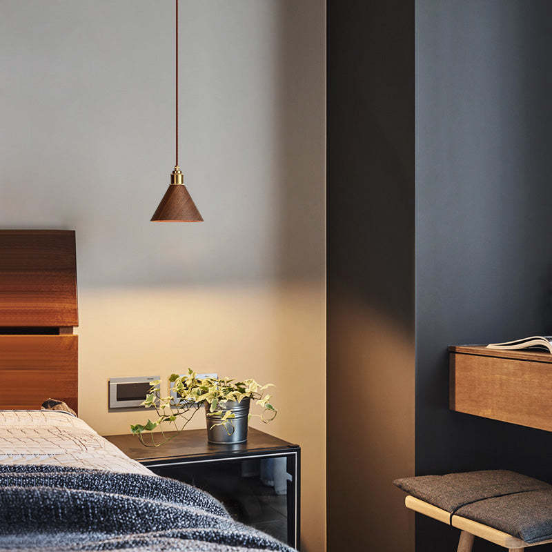 Nordic Minimalist Solid Wood Cone Copper Pendant Light