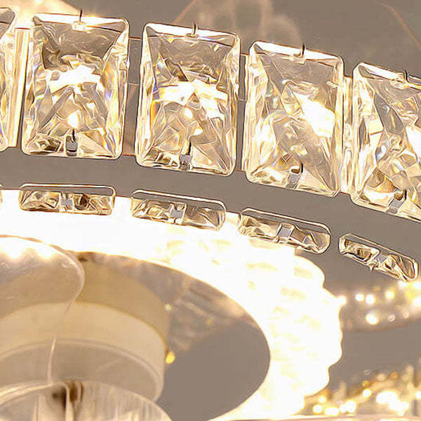 Modern Crystal Stainless Steel LED Flush Mount Fan Light