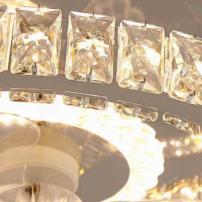 Modern Crystal Stainless Steel LED Flush Mount Fan Light
