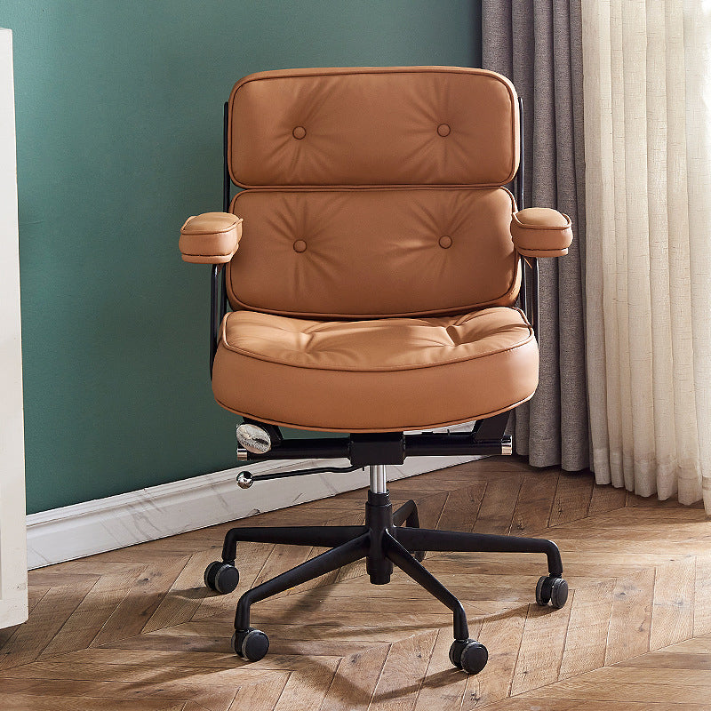Brown leather desk upholstered office chairs - minimalist