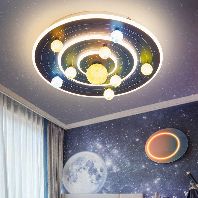 Kids Round Planet Iron Acrylic LED Flush Ceiling Light
