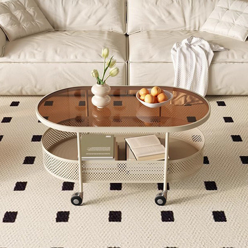Modern Oval Glass Iron Movable Side Table