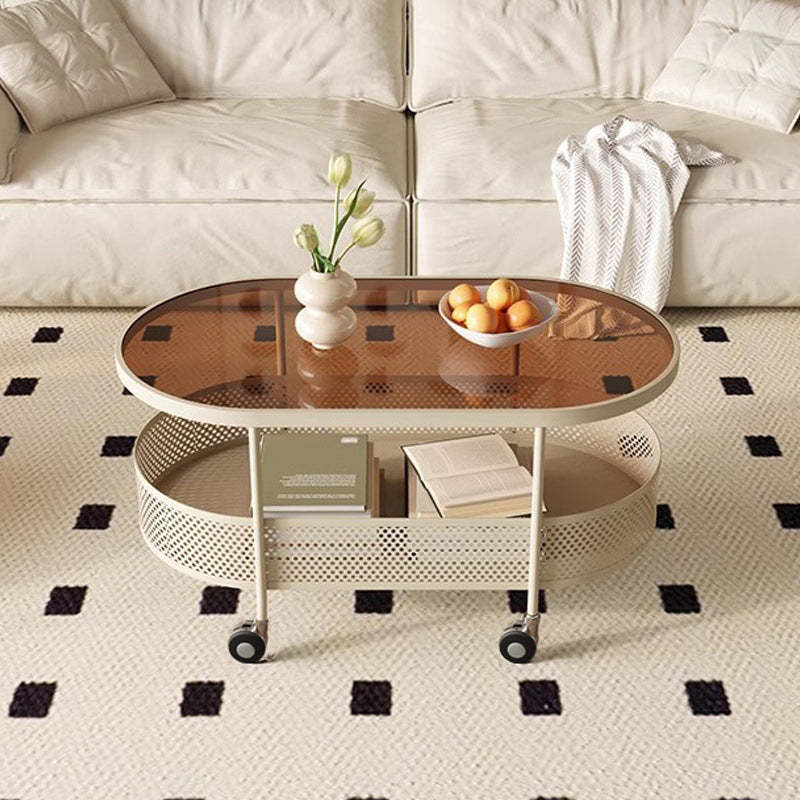 Modern Oval Glass Iron Movable Side Table
