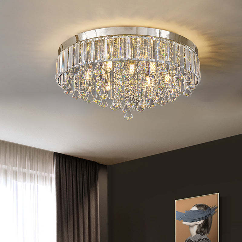 Modern Round Iron Crystal Beads 6/9-Light Flush Mount