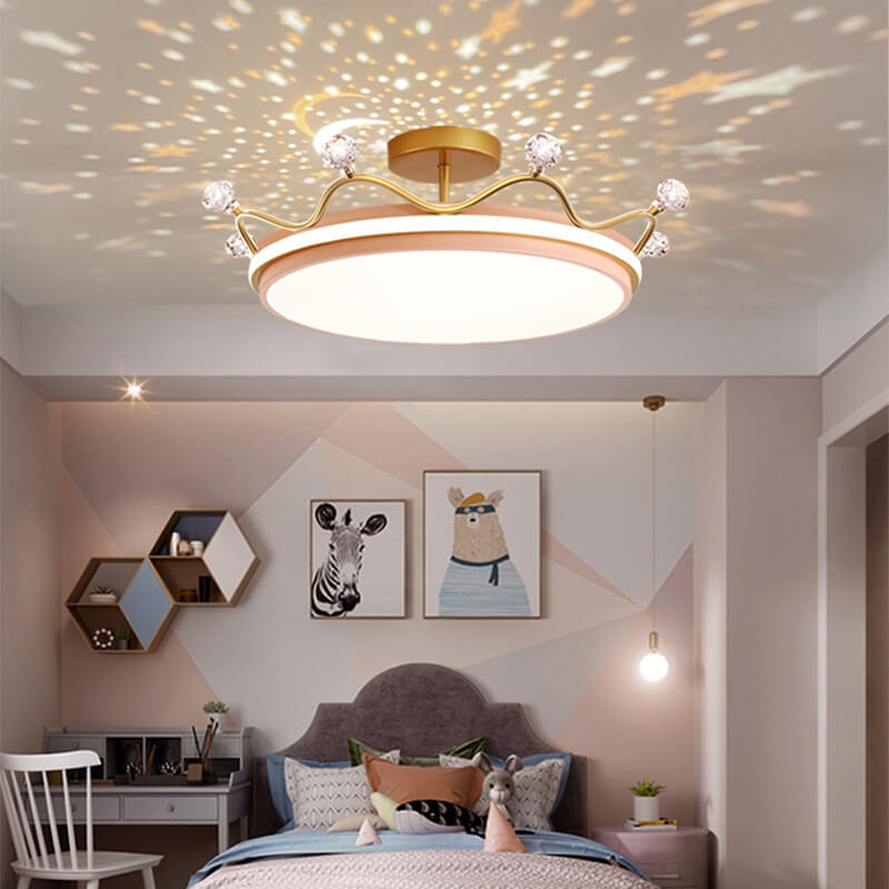 Kids Crown Iron Acrylic LED Semi-Flush Ceiling Light