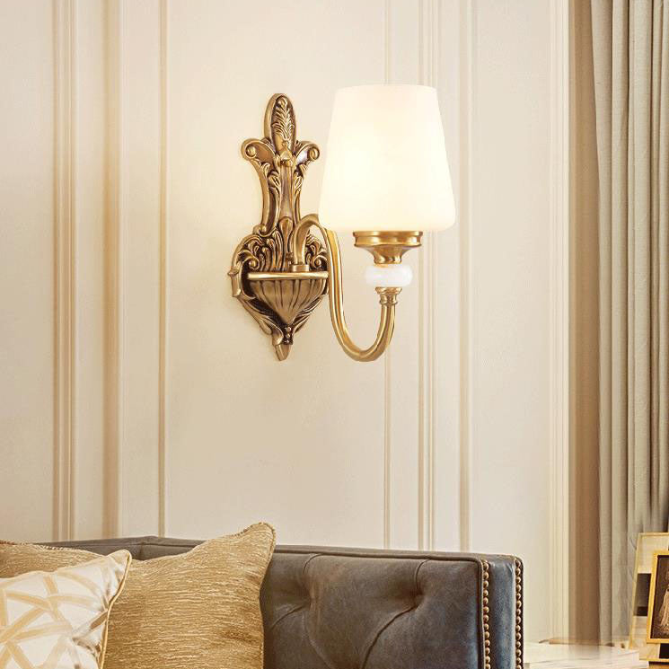 European Jade Glass Brass Cone Cup Sconce
