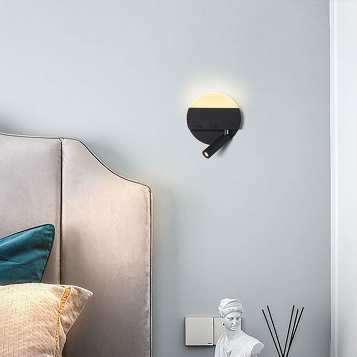 Minimalist Acrylic Aluminum LED Reading Sconce — Round / Black / Right