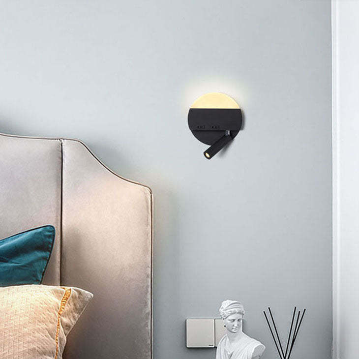 Minimalist Acrylic Aluminum LED Reading Sconce — Round / Black / Right
