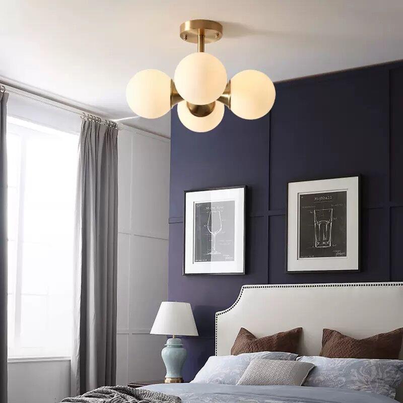 Mid-Century Gold Glass Globe Ball Chandelier