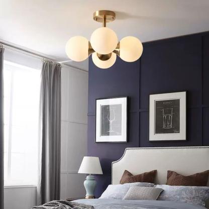 Mid-Century Gold Glass Globe Ball Chandelier