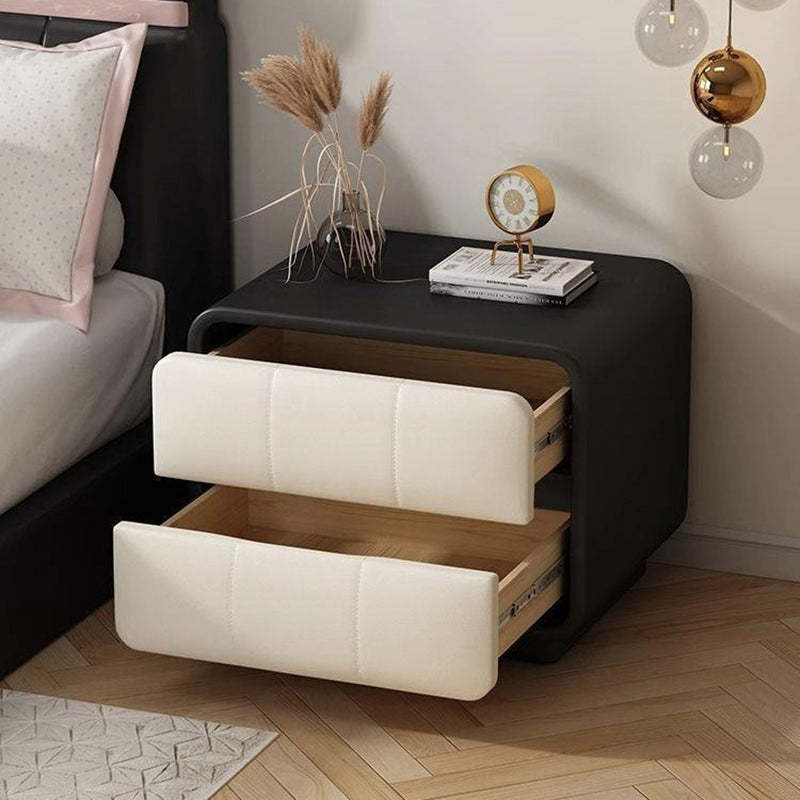 Microfiber Leather Wood 2-Drawer End Table
