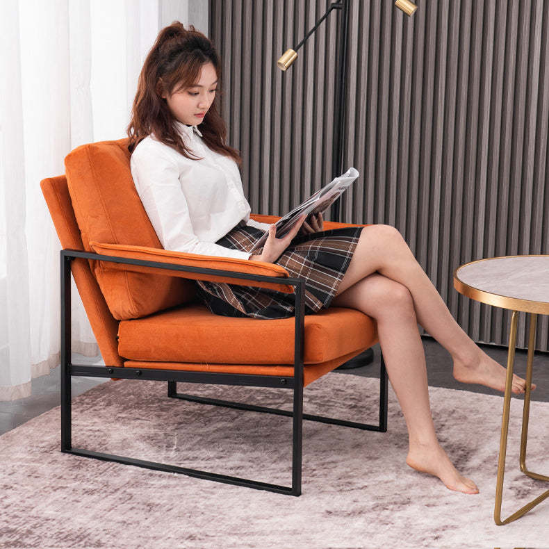 Scandinavian Velvet Leather Square Accent Chair — Latex / Fabric / Gray