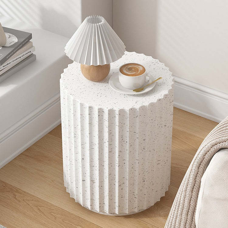 Minimalist Cylinder Wave Marble Coffee Table — White