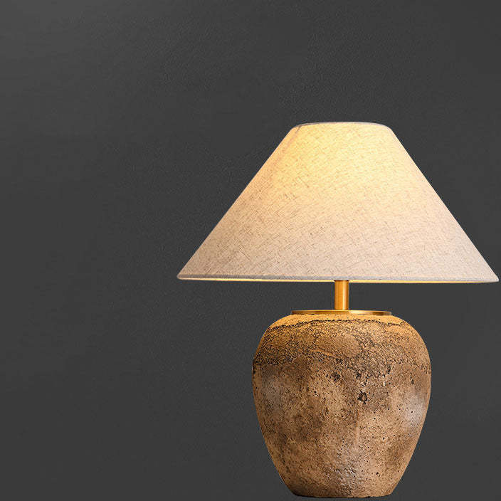 Shabby Chic Cone Fabric Ceramic Jar Table Lamp
