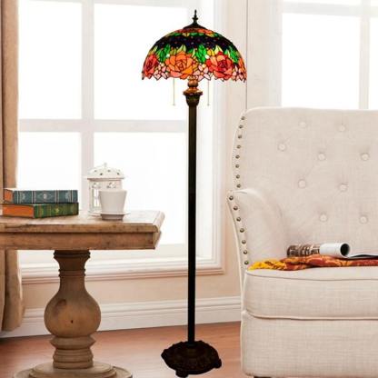 Tiffany Roses Stained Glass Dome 2-Light Floor Lamp — 110V-120V For US/CA
