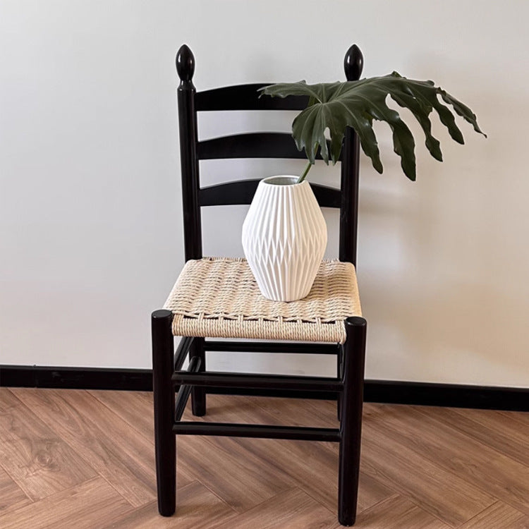 Retro Braided Rope Wood Ladder-Back Dining Chair — Cherry Wood Color