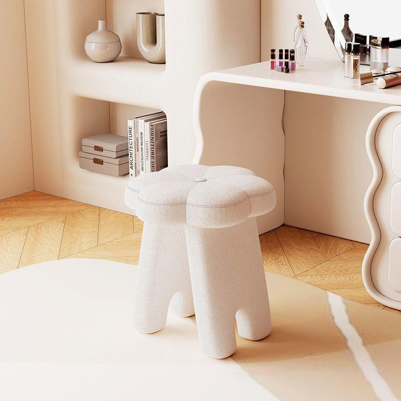 Modern Floral Lambswool Wood Vanity Stool — Gray