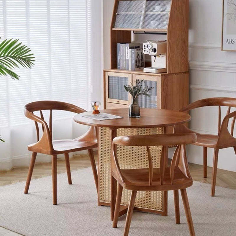 Scandinavian Round Back Solid Wood Dining Armchair — Cherry Color