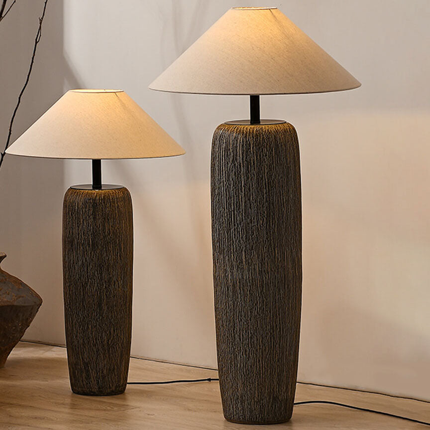 Japanese Wabi-Sabi Fabric Ceramic Column Floor Lamp