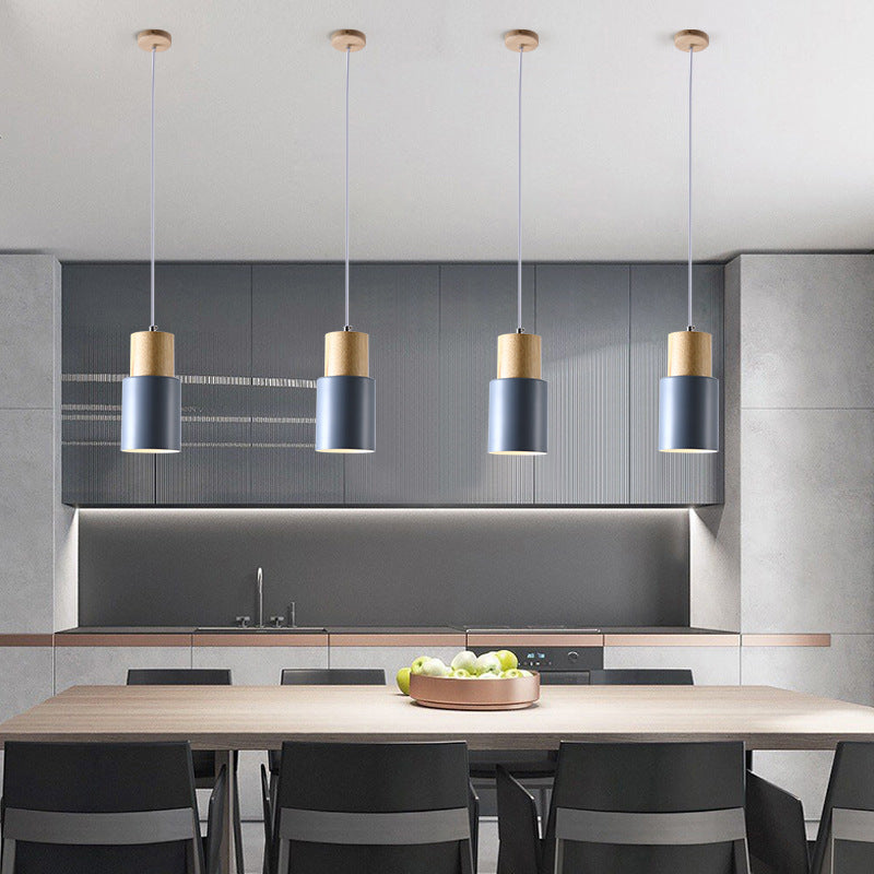 Nordic Cylinder Wood Pendant Light — Green / 220V-240V For UK/AU