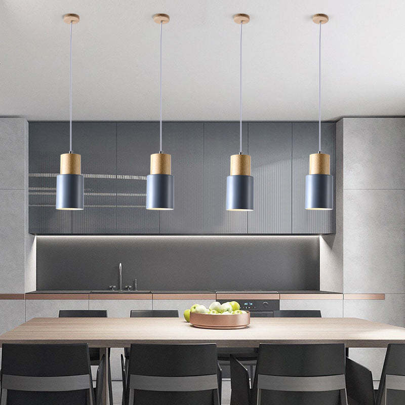 Nordic Cylinder Wood Pendant Light — Green / 220V-240V For UK/AU