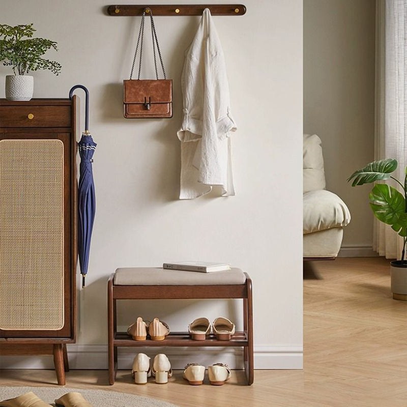 Minimalist Leather Wood 1-Shelf Shoe Storage