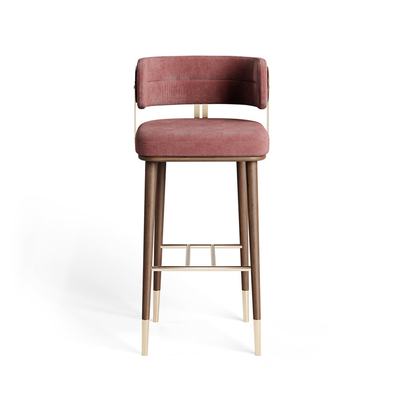 Modern Flannel Wood-Leg Low-Back Bar Stool