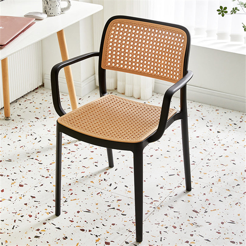 Rattan-Look Plastic Stackable Dining Armchair